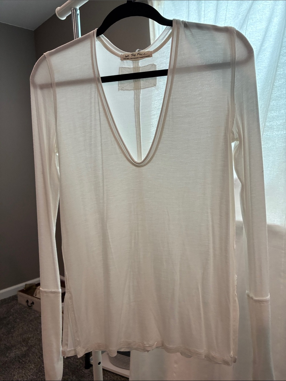 We The Free Cream Deep V-Neck Long-Sleeve Tee